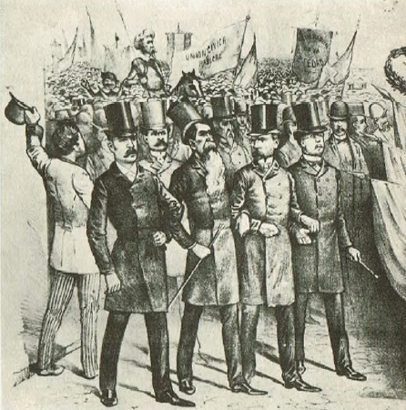 Leandro Alem, Irigoyen y otros marchando, 1890 - Don Quijote